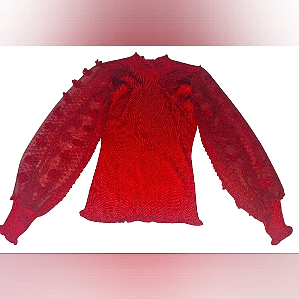 NWT, Almost Famous, red puff gauze sleeve sweater sizeL